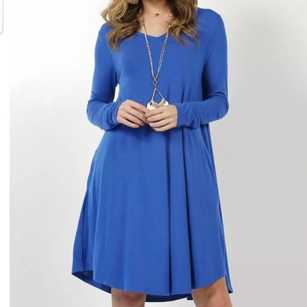 Zenana Premium Long Sleeve dress with side pockets M